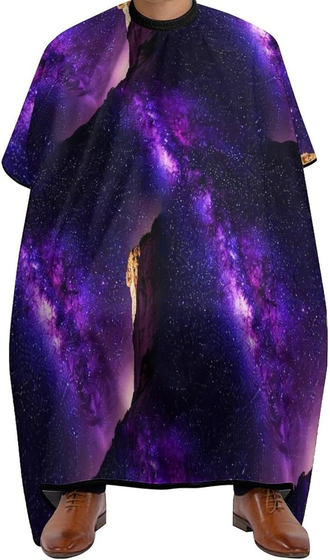 Extra Long Haircut Barber Cape Cover, Hairdressing Apron Purple Space Galaxy Shimmering Hairdressing Gown Cover for Hair Cutting