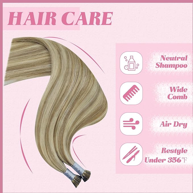 YoungSee Hair Extensions Itip Human Hair Brown Highlight I Tip Hair Extensions Light Brown and Blonde I Tips Hair Extension Real Human Hair 22In 50s 50g I-Tip Extension Natural