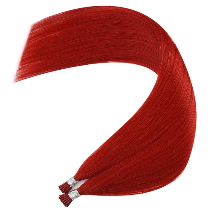 YoungSee I Tip Extensions Red 22 Inch Human Hair Extensions I Tip Pre Bonded Itips Extension Real Human Hair Red I-Tip Hair Extension Colorful 25 Strands 25g for Highlights DIY
