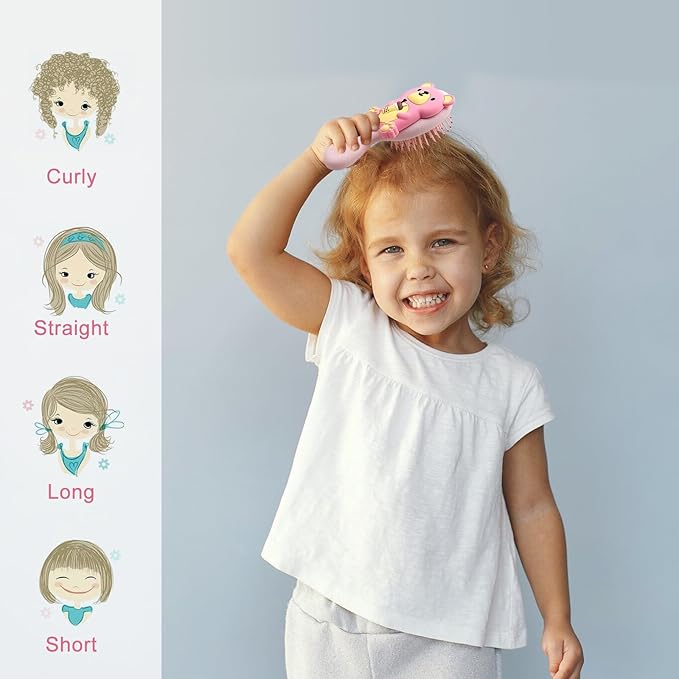 Mini Toddler Hair Brush Detangler Brush Kids Detangling Hairbrush Soft Massage Comb Small Travel Hair Brush for Thick Curly Thin Long Short（Pink）
