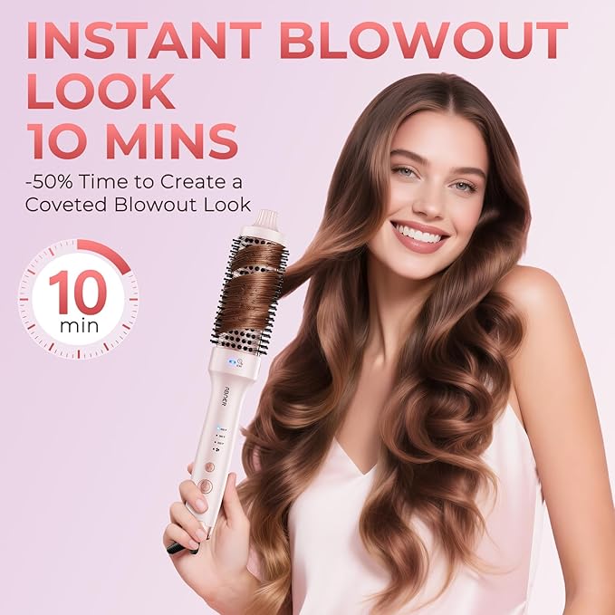 ABNER Thermal Ionic Brush, 1.5 inch Heated Round Brush for Blowout Look, Volumize, Style, Makes Hair Shinier & Smoother, Dual Voltage for Travel, Negative Ion Technology, Ceramic, Temperature Settings