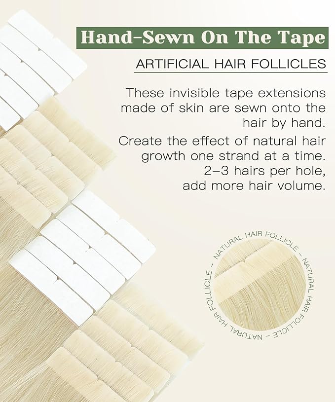 SURNEL Injected Tape in Extensions Human Hair #60 Platinum Blonde Invisible Tape in Hair Extensions 14inch 20 Pcs 30g(#60,14)