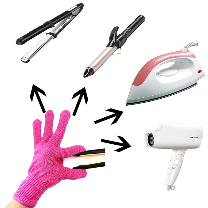 Lessmon Professional Heat Resistant Glove for Hair Styling Heat Blocking for Curling, Flat Iron and Curling Wand Suitable for Left and Right Hands, 1 Piece, Pink