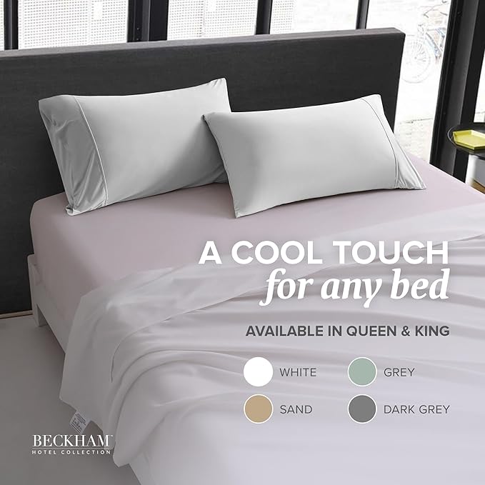 Beckham Hotel Collection Cooling Pillowcases for Hot Sleepers, Standard/Queen Size Set of 2, Cool Bedding, Envelope Closure, Silky Soft, Breathable, Moisture-Wicking, White