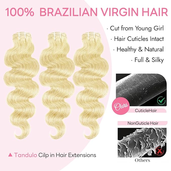 Clip in Hair Extensions Real Human Hair Body Wave 613 Bleach Blonde Clip in 100% Brazilian Remy Human Hair Extensions 8pcs Per Set with 18 Clips Double Weft 16 Inch 90g/3.6oz