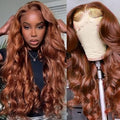 AMIRTY 250 density 32 Inch Dark Ginger Wig Human Hair Pre Plucked 13x4 Auburn Colored Lace Front Wigs Body Wave Glueless Wigs Human Hair HD Lace Frontal Reddish Brown Human Hair Wig