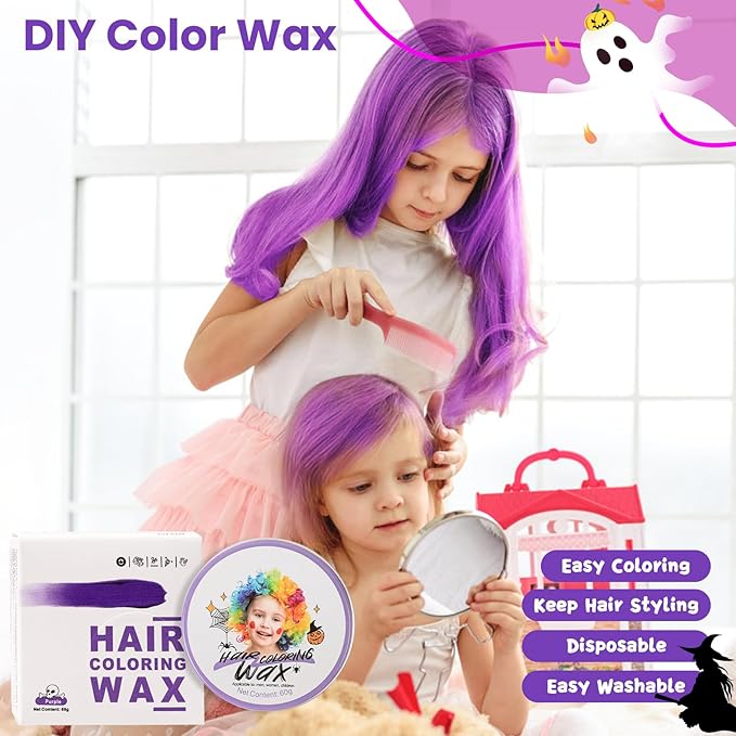 Temporary Purple Hair Color Wax for Kids, Women Men Colored Hair Styling Mud, Washable Style Violet Dye for Girl Boy Teens, DIY Instant Hair Coloring Gel Cream for Cosplay Halloween Children's Day