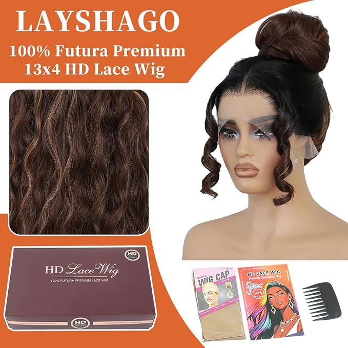 13x4 Synthetic Lace Front Wigs Pre Plucked 26 Inch Long Wavy Auburn with Honey Blonde Wigs For Black Women Ready to Wear 100% Futura Premium Lace Wig Daily Party Use