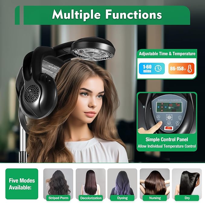 Hair Steamer Professional Hair Salon Steamer,40-70℃/104-158℉,Hair Steamer with Temperature and Time Adjustment (Black 1400w)