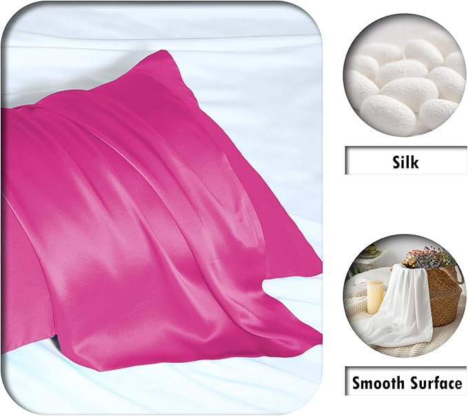 Silk Pillow Cases 2 Pack Soft Breathable and Sliky King Size Pillow Cases Set of 2,Natural Mulberry Satin Silk Pillowcase with Hidden Zipper for Hair and Skin (Hot Pink,20"X 36",2pcs)