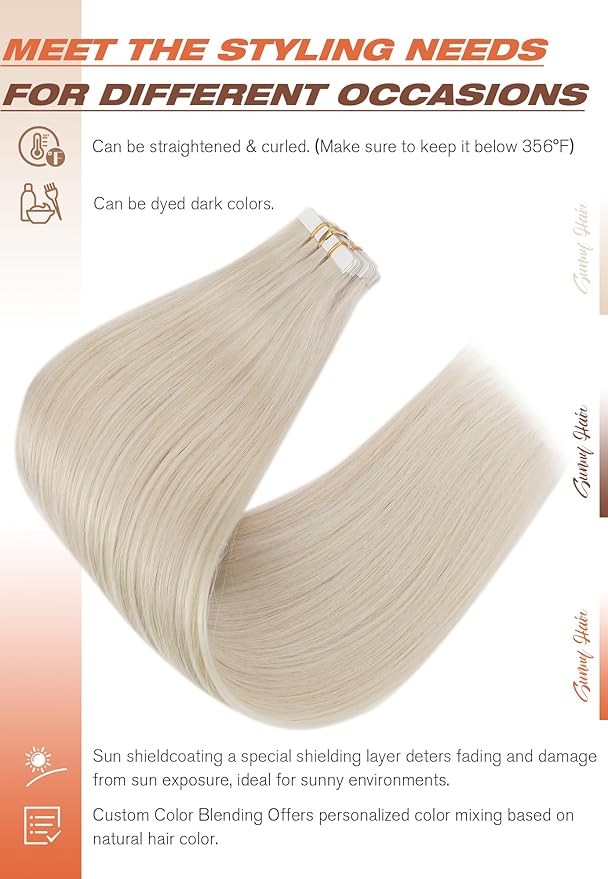 Sunny Hair Blonde Tape in Hair Extensions Human Hair, 18 inch Tape in Extensions Remy Tape ins Human Hair Extensions for Women 50g 20Pcs