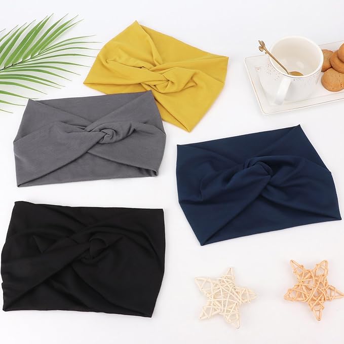 DRESHOW 6 Pack Extra Wide Headbands for Women Large Turban Headband Boho Head Wrap Elastic Hairbands Hair Twisted Knot Hair Accessories