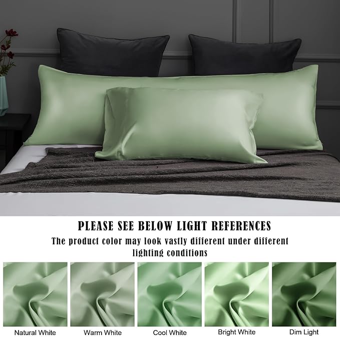 TELUS Body Cooling Pillow Case Cover, Bamboo Rayon & Lyocell Pillowcase with Zipper Closure, Breathable Pillow Case for Hot Sleepers and Night Sweats, 20x54 inches, Sage Green