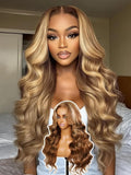 YIROO Pre Everything Wig Honey Blonde 13X4 Pre Cut Lace Front Glueless Human Hair Wigs Body Wave Brown Blonde Highlight Ombre Pre Bleached Invisible Bye Bye Knots Wig Pre Plucked 150% Density 22Inch