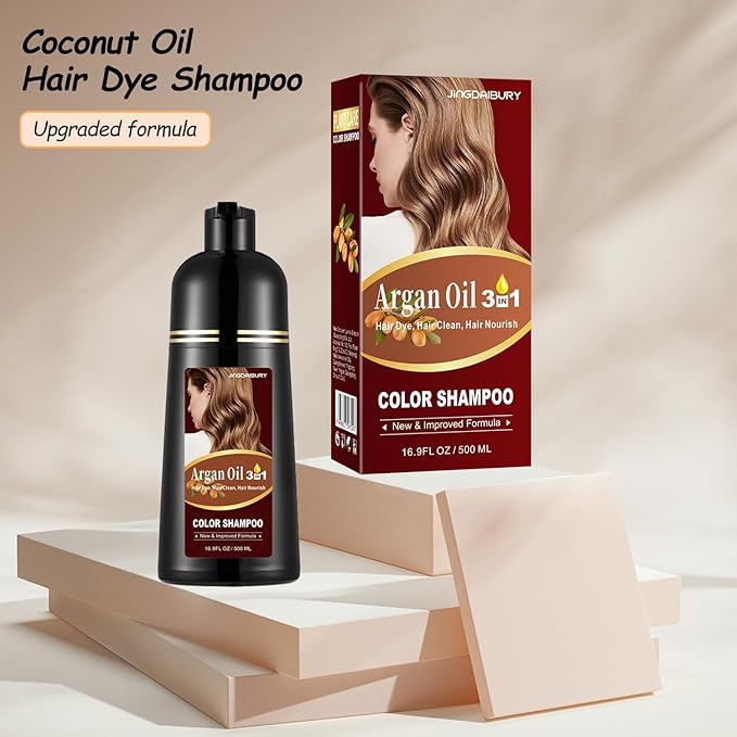 Dark Brown Hair Dye 16.9 Fl Oz, Argan Oil Hair Shampoo, 3 in 1 Dye Shampoo, Easy To Use, Semi-Permanent Hair Color Shampoo (Dark Brown)