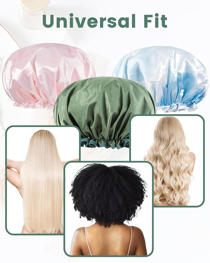 Aquior Shower Caps, Reusable Shower Cap for Women, Double Layer Waterproof Bonnet Hair Cap, Large Size for All Hair Lengths,for Girls Spa Home Salon Use(Green)