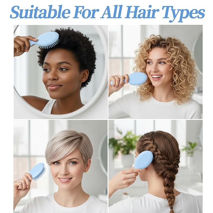 8 Pcs Blue Mini Hair Brush Bulk for Bridesmaid Proposal Gifts, Mini Wet Brush Bulk for Wet & Dry Hair Stocking Stuffers for Women, Travel Brushes Teen Stocking Stuffers for Bridal Party Gifts