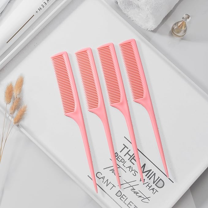 4 Pcs Rattail Combs for Women -Fine Tooth Styling Comb with Ergonomic Handle, Anti-Static Heat-Resistant Professional Hair Parting Tools for Smooth Detangling, Updos & Salon-Perfect Hairstyles.