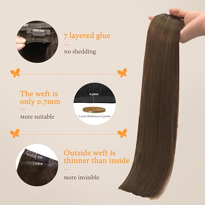 DOORES Clip in Hair Extensions, Chocolate Brown 130g 9pcs 14 Inch Virgin Human Hair Clip in Extensions, Invisible Edge Clip in Hair Extensions, Real Hair Extensions Clip in Human Hair