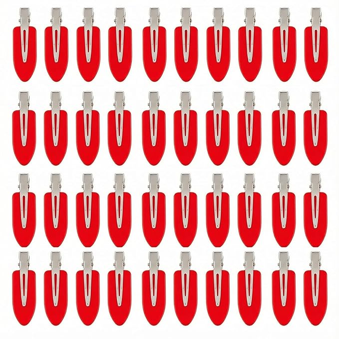 No Crease Hair Clips Makeup Pin Curl Clip Bulk 40Pcs Multicolor No Bend Dent Bang Creaseless Hair Clips for Makeup Application Bangs Hairpin Setting Pins Clip for Women Styling (Red)