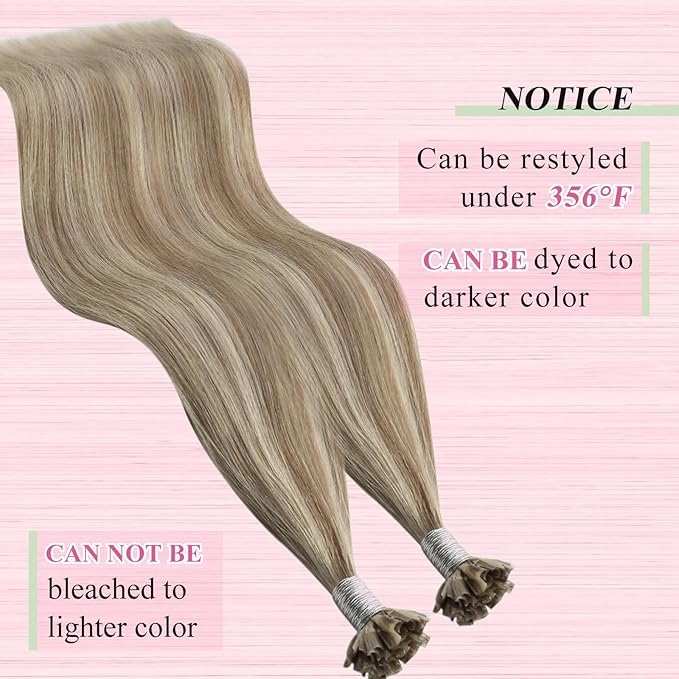 YoungSee Utip Hair Extensions Human Hair Long Straight U Tip Real Hair Extension Light Brown Highlights Blonde K Tips Human Hair Extensions Hot Fusion Ktip Extenesion Remy Hair Add Length 24In 50s/50g