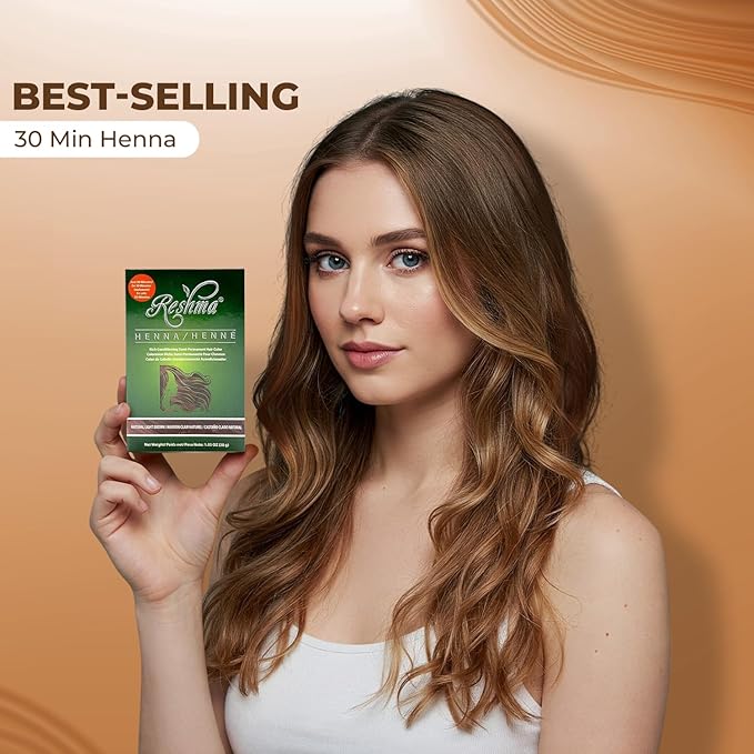 Reshma Beauty 30 Minute Henna Hair Color Infused with Organic Henna Lawsonia Inermis 100% Gray Coverage for Soft, Shiny Hair, Plant-Based Hair Dye—1.05 oz, Pack of 1 (Light Brown)