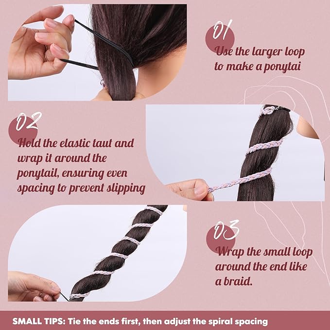 3 Packs Ponytail Holders Hair Ties for Women, Spiral Pony Tails Elastic Braided Hair Holders for Gym Swimming Sports (3pcs16"colorful20)