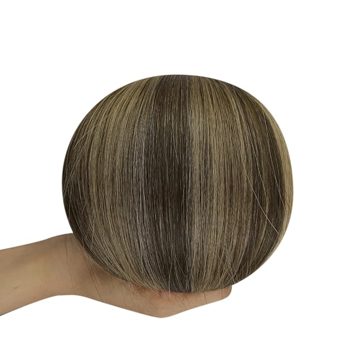 Full Shine Invisible Tape in Hair Extensions Human Hair Color 4/24/4 Medium Brown Fading to Blonde Highlight Double Sided Extensions Insert Virgin Tape in Extensions 25Grams 10Pcs 22Inch Daily Wear
