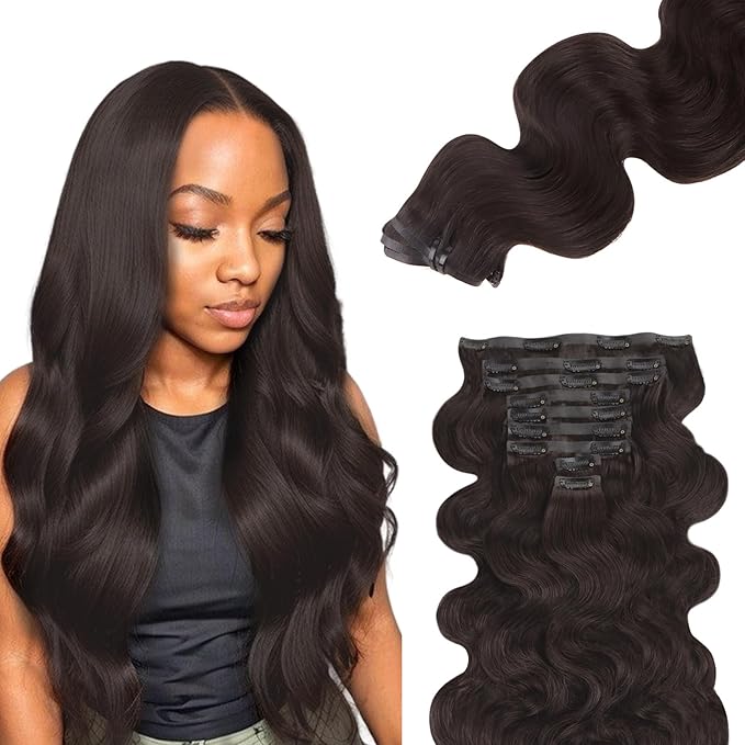 Lashey Seamless Clip in Hair Extensions Human Hair 150g 9pcs 20 Inch Body Wave #2 Dark Brown Clip in for Women PU Weft Hair Extensions
