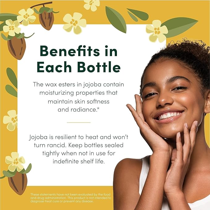 HobaCare Unrefined Organic Jojoba Oil for Skin Care, Hair, Beard, Scalp Massage - 100% Pure Carrier Oil for Perfume or Soap Making - Natural, Vegan, Cruelty-Free, Hexane-Free, Long Shelf Life (32 oz)