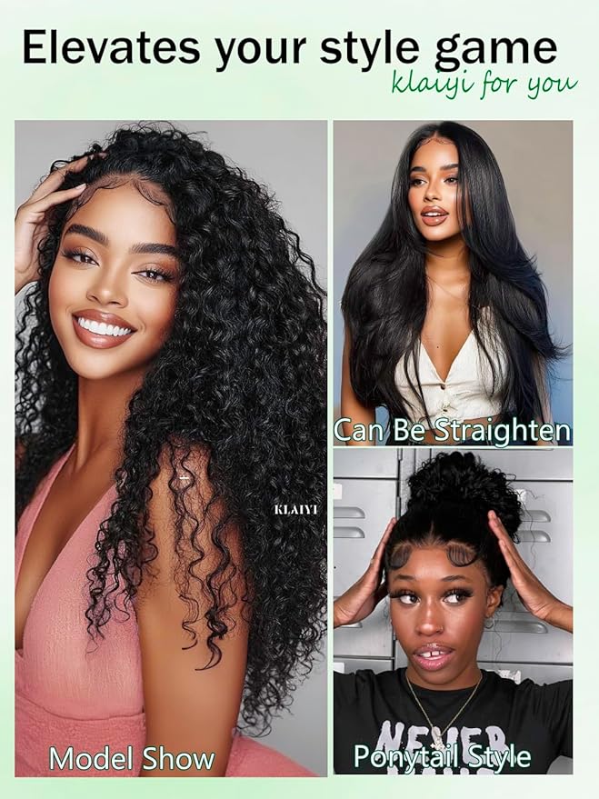 KLAIYI Water Wave Pre Everything Glueless 13x4 Lace Front Wigs Human Hair Precut Lace Pre Plucked Pre Bleached Bye Bye Knots Curly Wear and Go Beginners Wig with Drawstring 30S Ready to Wear 22Inch