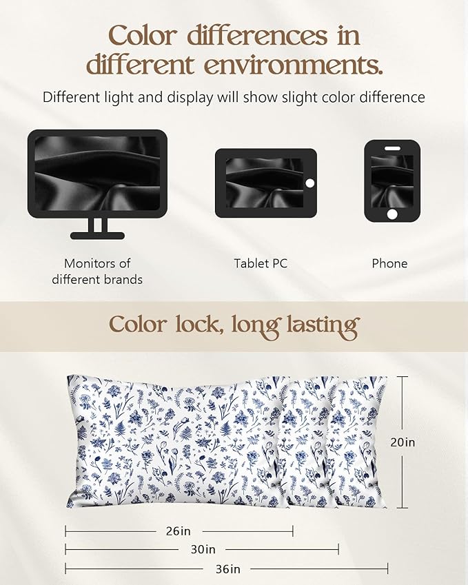 2 Pack Mulberry Silk Pillowcase for Hair and Skin - King Size 20 x 36 Inches with Hidden Zipper Blue Line Flower 19 Momme Soft Sleeping Silk Pillow Case for Women, Moms