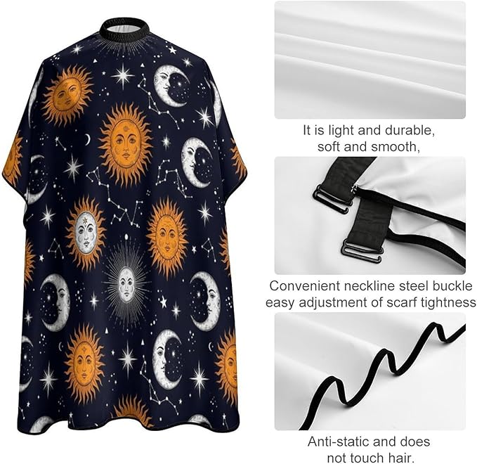 Full Coverage Professional Salon Cutting Barber Hairdressing Cape, Dyeing Salon Apron Sun Moon Stars Constellation Hair Cutting Cloak for Hair Cutting Styling