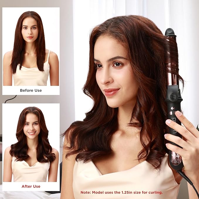 Prizm 1.25inch/32mm Automatic Curling Iron for Big Curler, Rotating Curling Wand Up to 450°F, LCD Display, Auto-Shut Off & Dual Voltage, Negative Ion