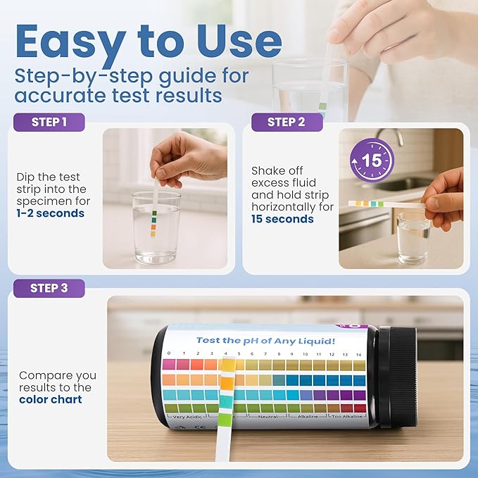 pH Test Strips 0-14 | 200 Universal Strips for Fast, Accurate pH Testing | Litmus Paper for Water, Pools, Kombucha, Food, Soap Making, Skincare, Brewing, Hydroponics, Science, Fermentation & Canning