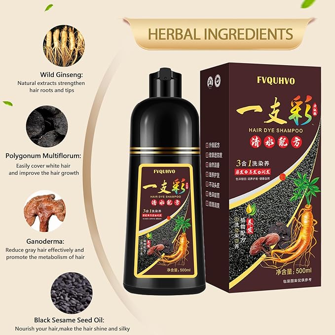 Black Hair Dye Shampoo 3 in 1 for Men Women, Hair Color for 100% Gray Coverage, Shampoo Para Canas for All Hair Types 16.9 Fl Oz (Black)