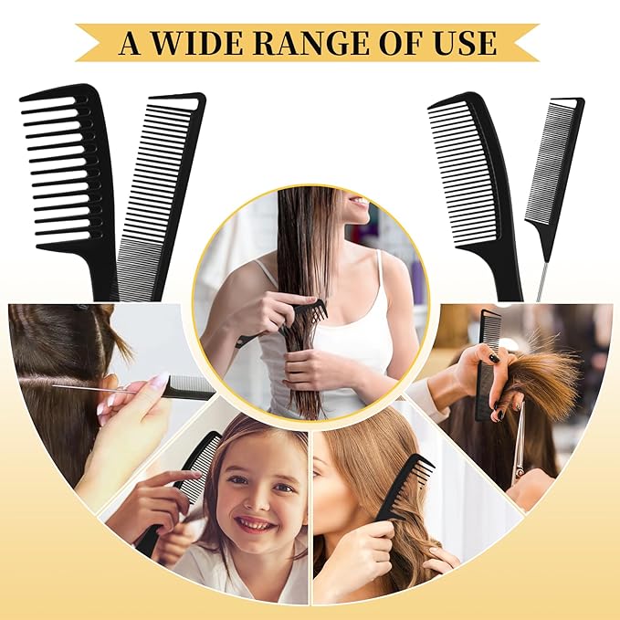 4PCS Combs for Women and Men, Professional Comb Set for Braiding Cutting Barber Styling Curly Parting, Wide Tooth Rat Tail Fine Tooth Hair Combs Kit for All Hair Types