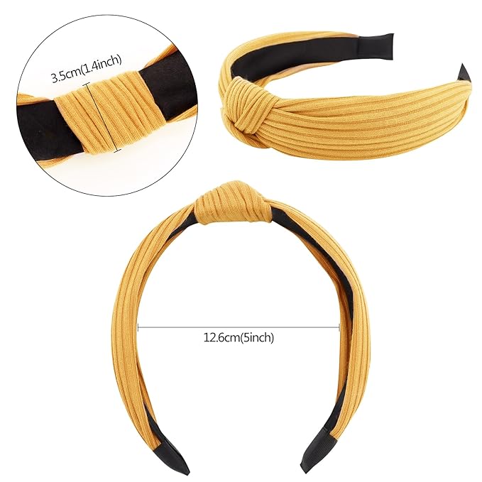 VELSCRUN Headbands for Women 7 Pcs Different Yellow Fashion Knotted Solid Head Bands Pearl Headband Non Slip Hair Band for Womens Gilrs Thin Thick Short Hair Face Wash Hair Accessories