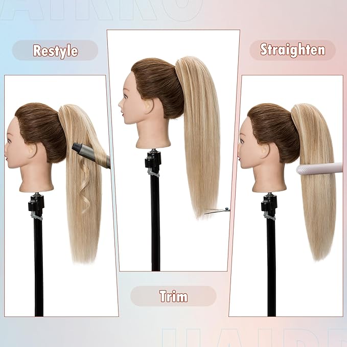 Hairro Clip On Ponytail Hair Extensions Jaw On Claw Clip Ponytails Real Hair Long Jaw/Claw Pony Tail With Clips Hairpieces For Women 22 Inch 120g #1B Natural Black