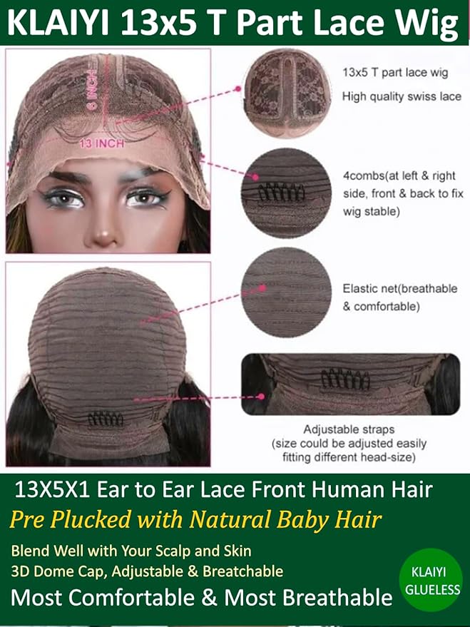 KLAIYI Ombre Brown Body Wave Lace Front Wigs Human Hair Highlight Balayage 13x4x1 T Part Ear to Ear Lace Wig Pre Plucked with Baby Hair Easy to Wear and Go Wigs for Black Women Natural Hairline 24Inch