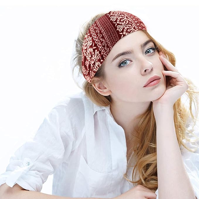 Yeshan Wide Bandana headbands for Women Boho Bandeau Headband Knot Hair Scarf Bands Stretch Floral Printed Non Slip Head bands Elastic Turban Head Wraps Thick African Headband,Pack of 6