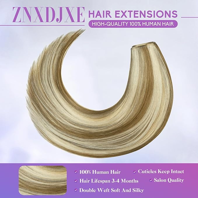 Blonde Clip in Hair Extensions Real Human Hair, 20 Inch 105g Natural Human Hair, Remy Human Hair Extensions Cip ins for Women 8pcs Per Set #16/22 Light Blonde Highlighted Golden Blonde