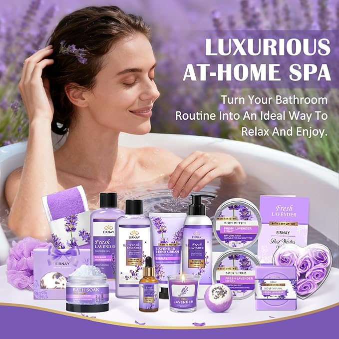 Gift for Women, Spa Gift Baskets for Women - 17pcs Lavender Sets with Body Lotion, Bubble Bath, Relaxing Bath Sets, Birthday Christmas Gifts for Her, Spa Kit for Mom Wife Sister Friend