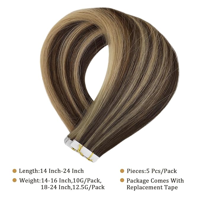 Full Shine Injected Tape in Hair Extensions 5Pcs Machine Remy Virgin Tape in Extensions Color BM Brown Seamless Invisible Extension 14 Inch Injection Human Hair Extension 10Gram Add Volume