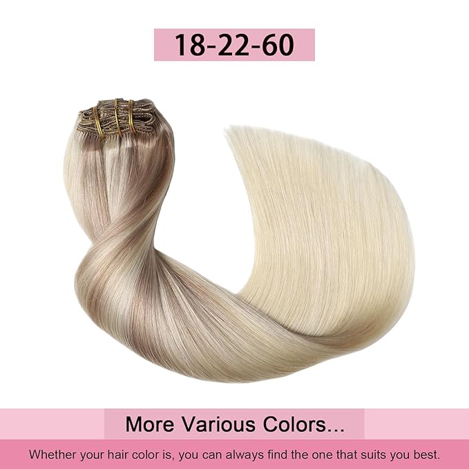 Pro2.0 Real Human Hair Extensions Clip ins 120g Thick 7pcs #18/22/60 Balayage Ash Blonde to Golden Blonde and Platinum Blonde Clip in Hair Extensions Real Human Hair 16inch（#18/22/60-16inch）