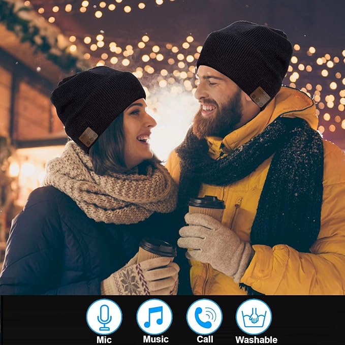 Wireless Hat Music Beanie for Men Women Music Beanie Hat Headphones Headset Speaker Microphone Cap Boys Teens Tech Beanie hat