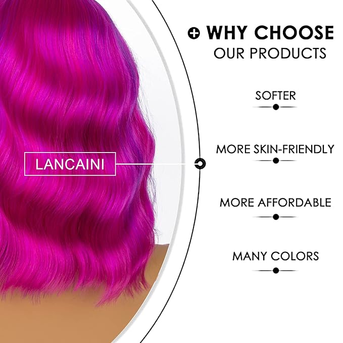 Short Bob Wigs with Bangs for Women Loose Wavy Wig Curly Wavy Shoulder Length Bob Synthetic Cosplay Wig for Girl Colorful Costume Wigs (Rose mixed Purple)