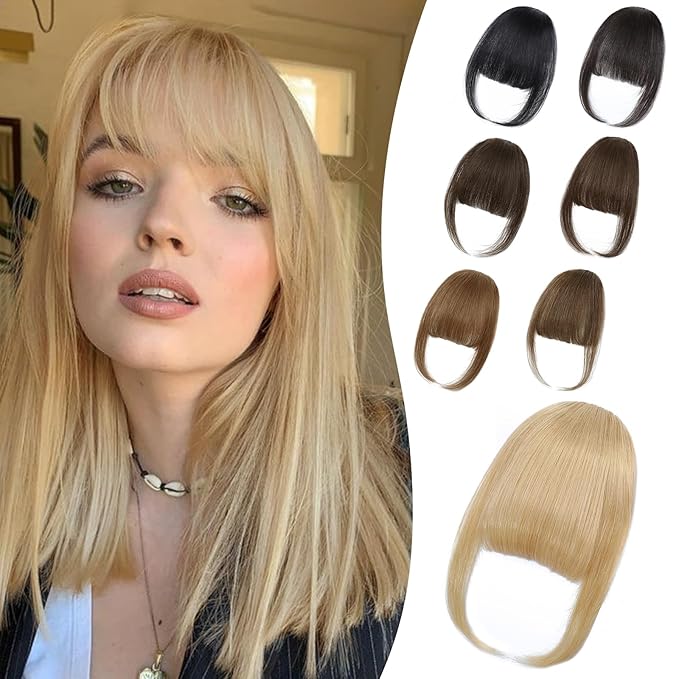 Wispy Bangs Hair Clip, 100% Human Hair Clip In Blonde Bangs for Women, Soft Layered Fake Bangs with Feathered Fringe, Easy Clip-On Design for Daily Wear & Halloween