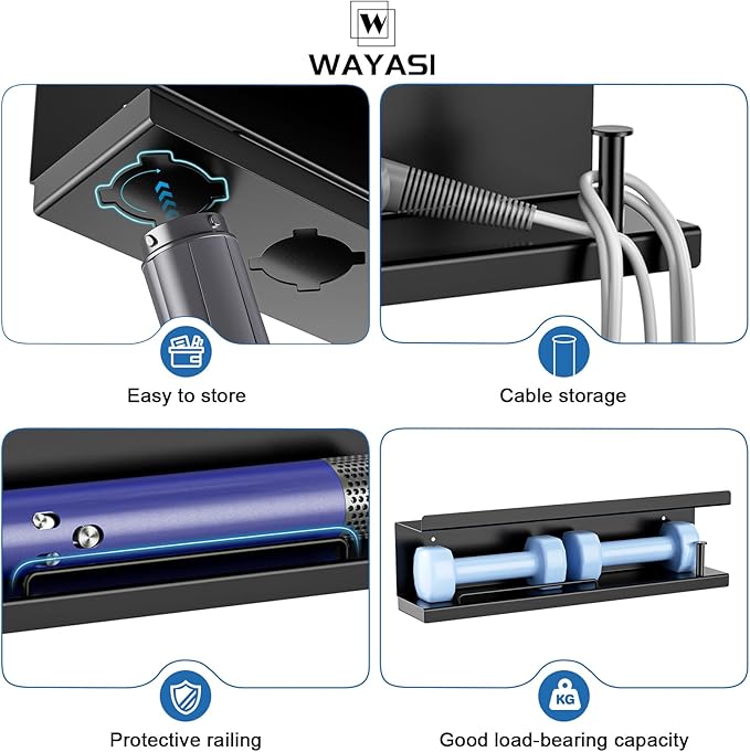 Hair Dryer Holder Wall Mounted Curling Iron Accessories Storage, Straightener Holder, Blow Dryer Holder Organizer, Adhesive Drilling Hair Tool Organizer for Bathroom (Black)
