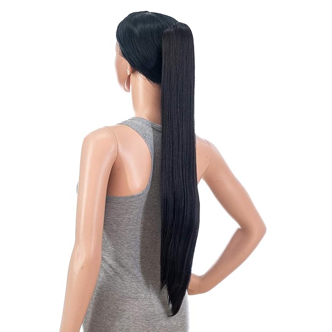 SWACC 28-Inch Long Straight Claw Clip Ponytail Extensions Synthetic Hair Extensions Ponytail Jaw Clip Hair Pieces for Women (Dark Brown-4#)